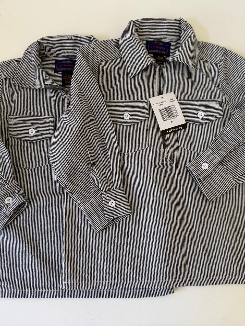 Lot 2 Lil' Hickory Boys 3T Blue/White Striped 1/4 Zip Collared Cotton Logging